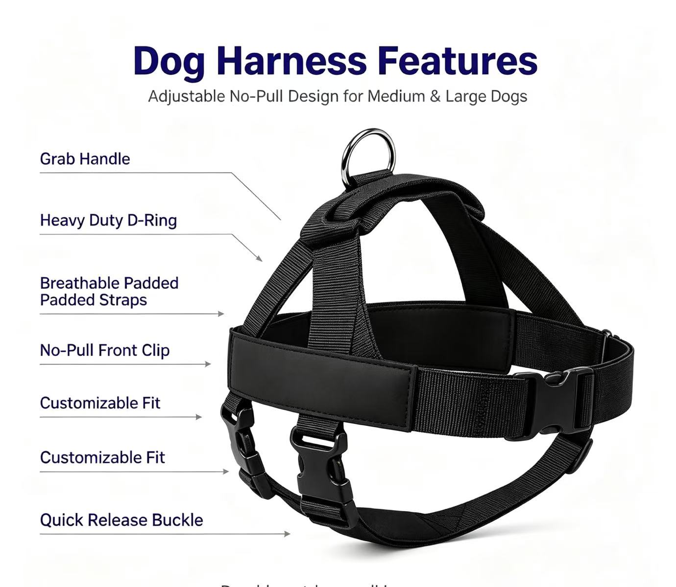No Pull Tactical Dog Harness & Elastic Leash Set, Adjustable Outdoor Training Gear for Medium Large Dogs