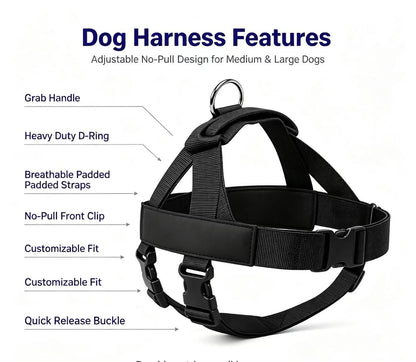 No Pull Tactical Dog Harness & Elastic Leash Set, Adjustable Outdoor Training Gear for Medium Large Dogs